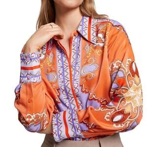 & Other Stories Orange Relaxed Wide Collar Shirt Size 2